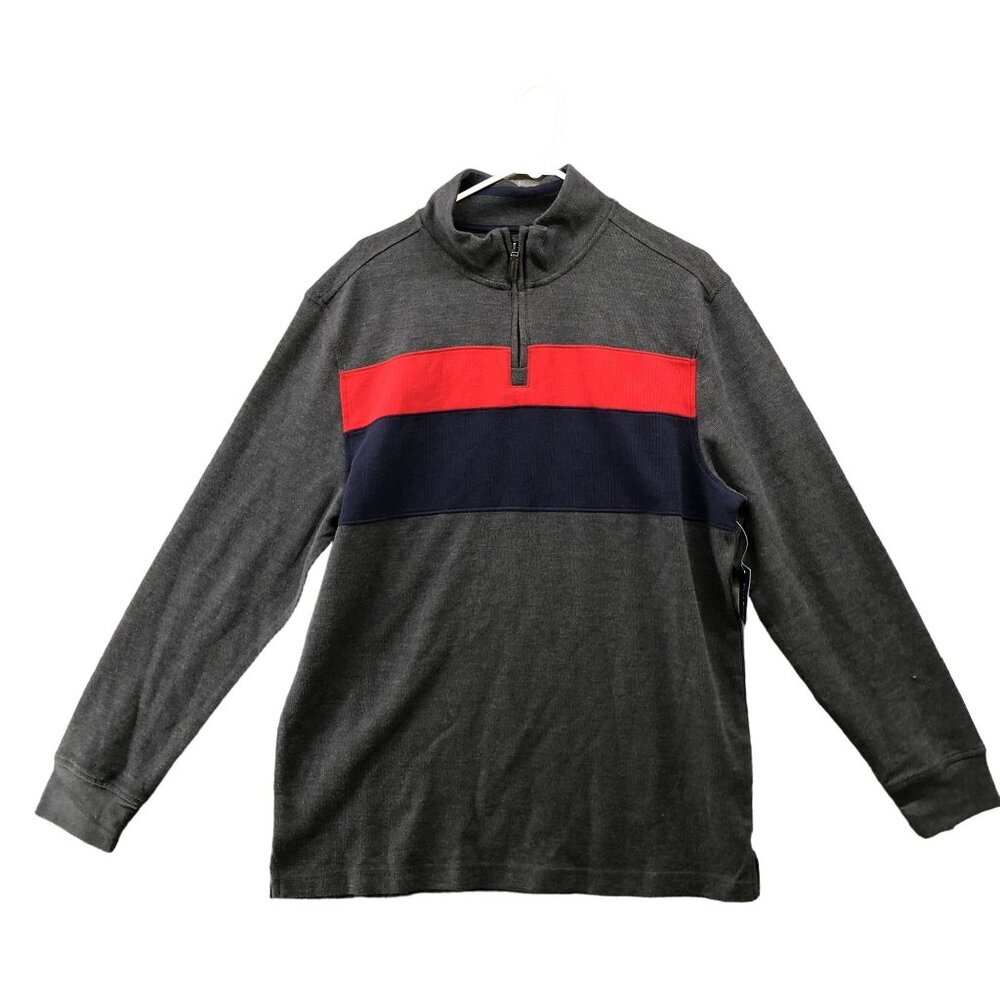 NWT Club Room 1/4 Zip Pullover Sweater Mens L Gray Colorblock French Rib